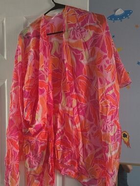 Old Navy Pink Orange Floral Sheer Swim Coverup